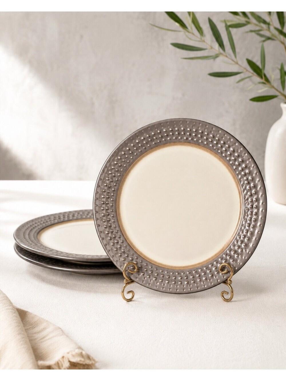 Mikasa 2000s Gourmet Basics Set Of 3 Dinner Plates Avery Stoneware Brown, 11”